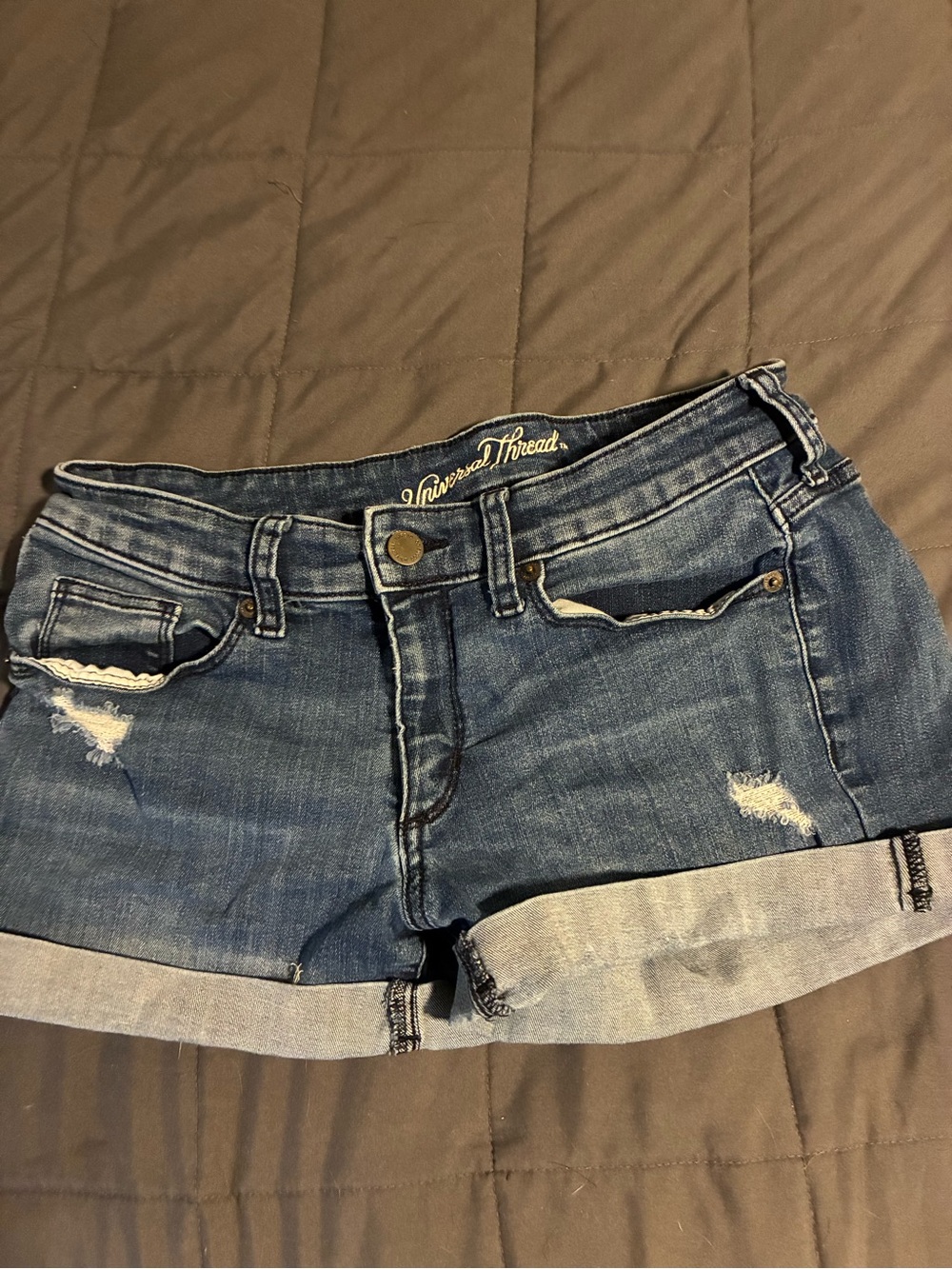 Universal Thread Women's Blue Distressed Cuffed Denim Shorts